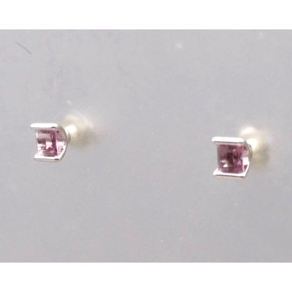 Vintage Pastel Square Cut Crystal Stud Earrings with Silver Tone Oval and Bead - Picture 4 of 7